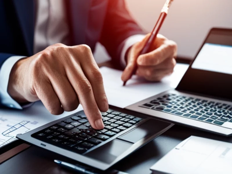 Une image pour représenter une simulation de financement avec des calculs. Utilisez une image d'écran de simulation de budget ou de feuille de calcul, en mettant en évidence les chiffres, les formules et les graphiques. Utilisez une teinte bleue ou verte pour suggérer l'argent ou la prospérité. Ajoutez des icônes d'argent, de portefeuille ou de graphique à barres pour renforcer le thème financier.